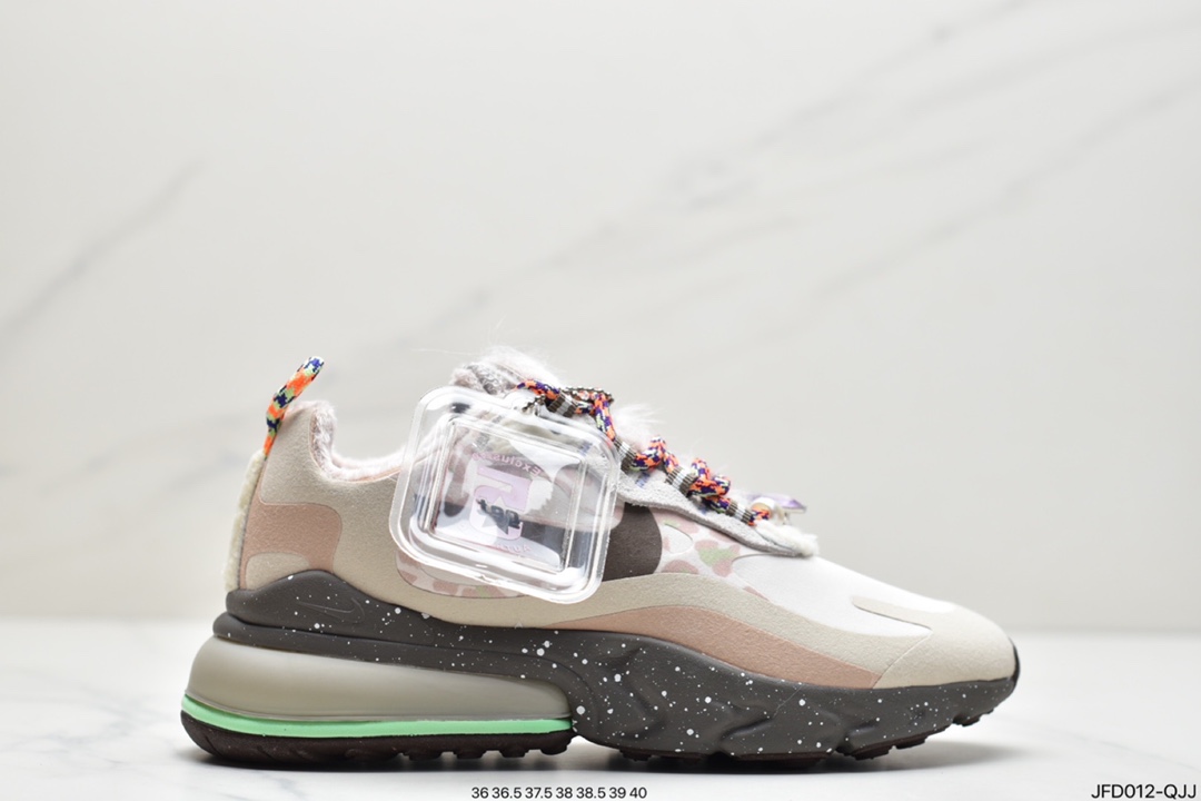 170 耐克Nike Air Max 270 React SE”Beige Orange Purple”270瑞亚赛车系列后半掌气垫百搭运动慢跑鞋“米白浅紫橘淡绿加绒”DC3276-101