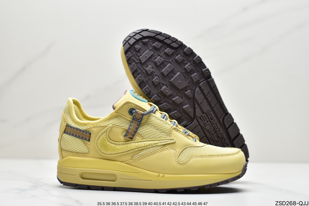 320 Travis Scott x Nike Air Max 1”Wheat/Lemon” 慢跑鞋“柠檬黄做旧倒钩”DO9392-700