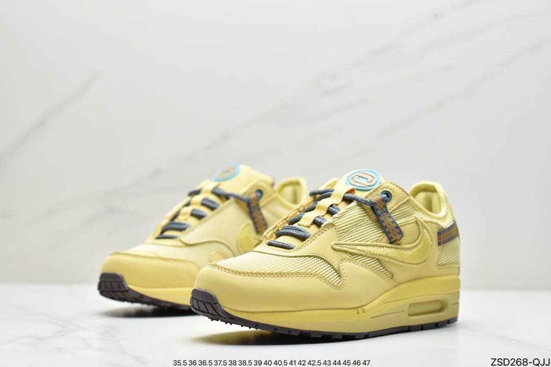 320 Travis Scott x Nike Air Max 1”Wheat/Lemon” 慢跑鞋“柠檬黄做旧倒钩”DO9392-700