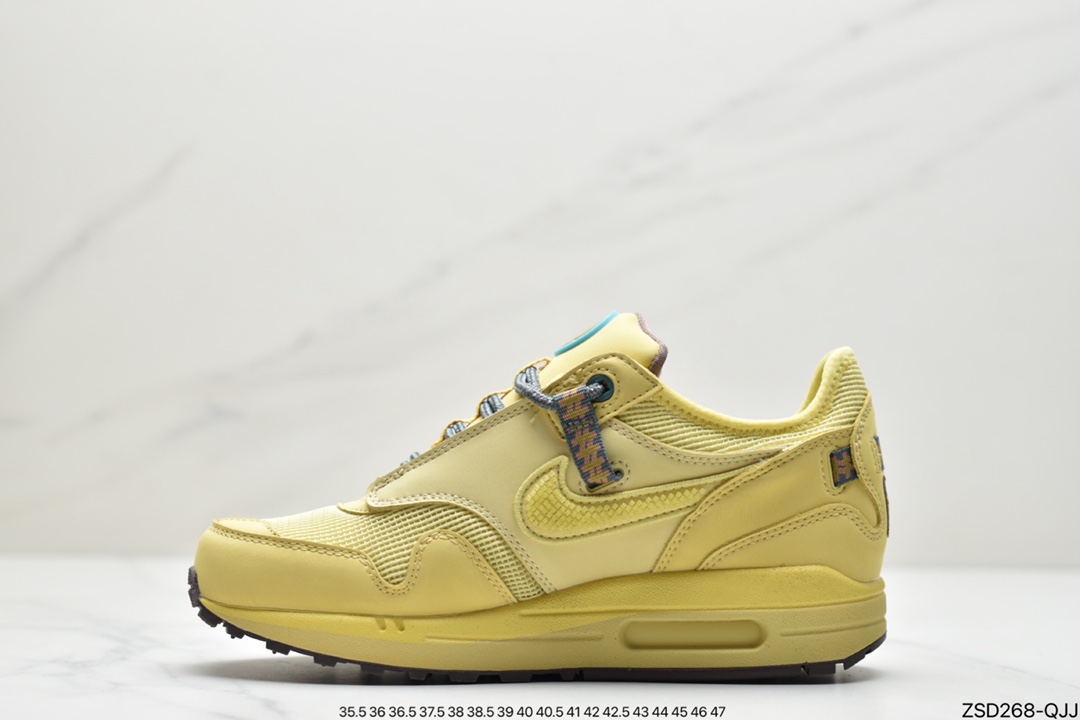 320 Travis Scott x Nike Air Max 1”Wheat/Lemon” 慢跑鞋“柠檬黄做旧倒钩”DO9392-700