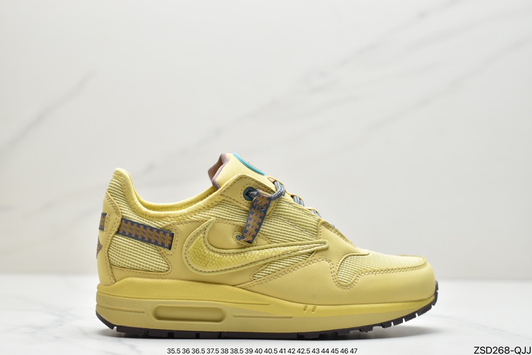 320 Travis Scott x Nike Air Max 1”Wheat/Lemon” 慢跑鞋“柠檬黄做旧倒钩”DO9392-700