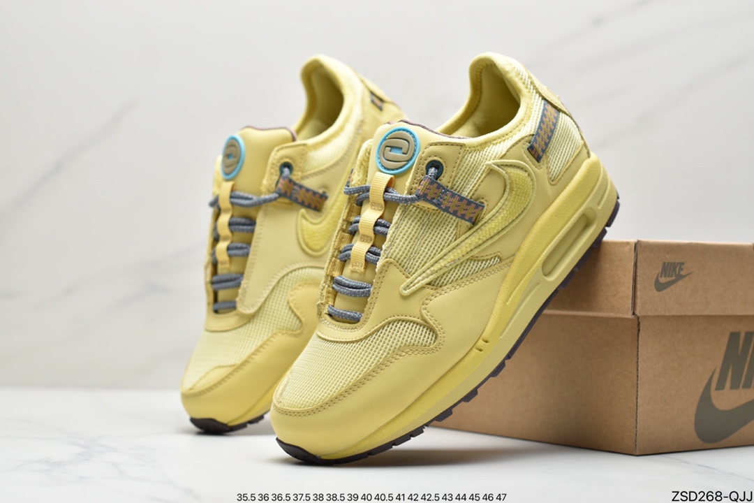 320 Travis Scott x Nike Air Max 1”Wheat/Lemon” 慢跑鞋“柠檬黄做旧倒钩”DO9392-700