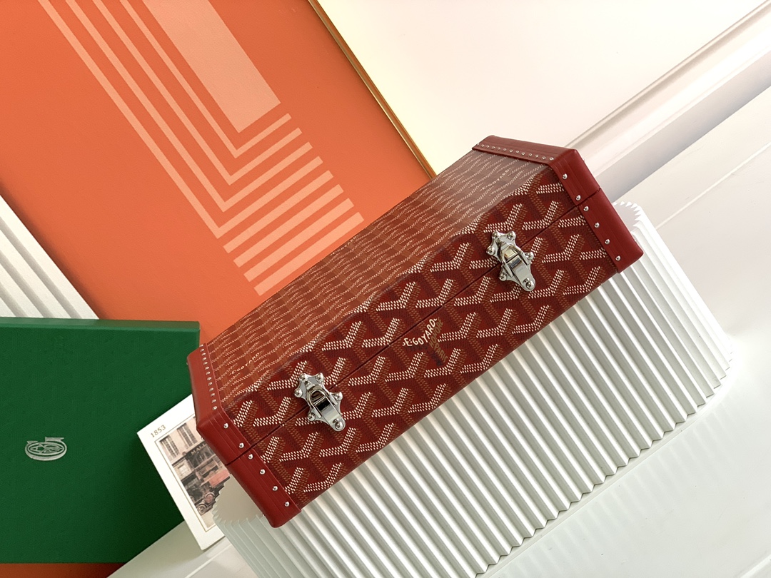 Goyard Trunk Collection Jewelry Box Chevron Pattern Metal Clasp