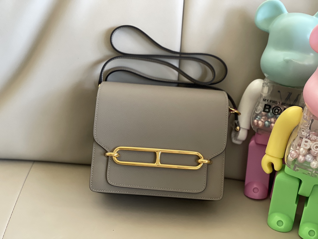 Hermès Pig nose roulis 19cm evercolor leather M8 asphalt gray gold buckle absolutely beautiful