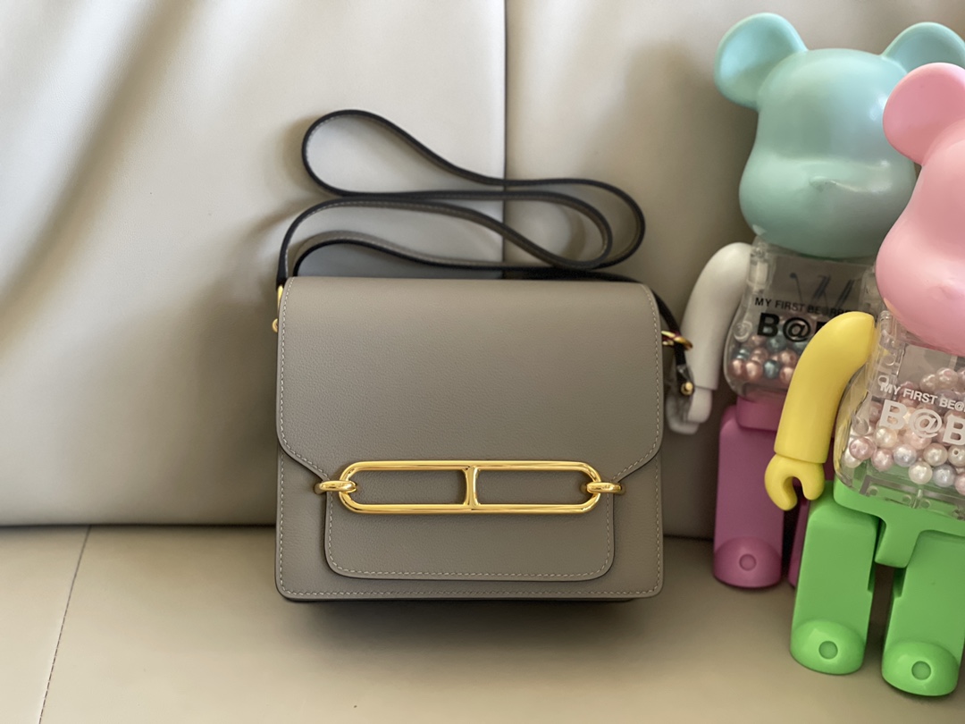 Hermès Pig nose roulis 19cm evercolor leather M8 asphalt gray gold buckle absolutely beautiful