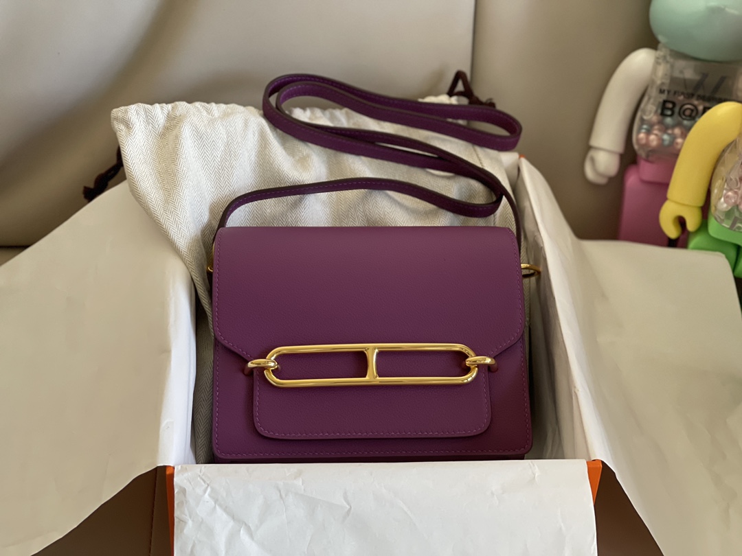 Hermès Pig nose roulis 19cm evercolor leather sea anemone purple gold buckle absolutely beautiful