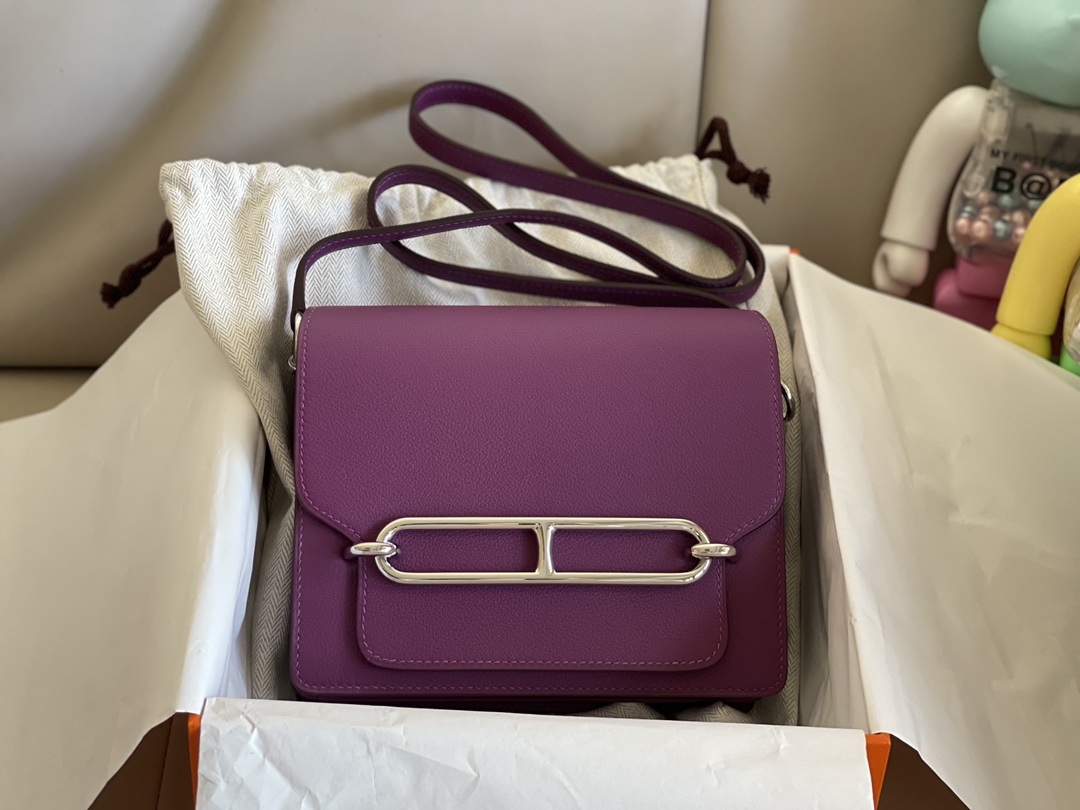 Hermès Pig nose roulis 19cm evercolor leather sea anemone purple gold buckle absolutely beautiful