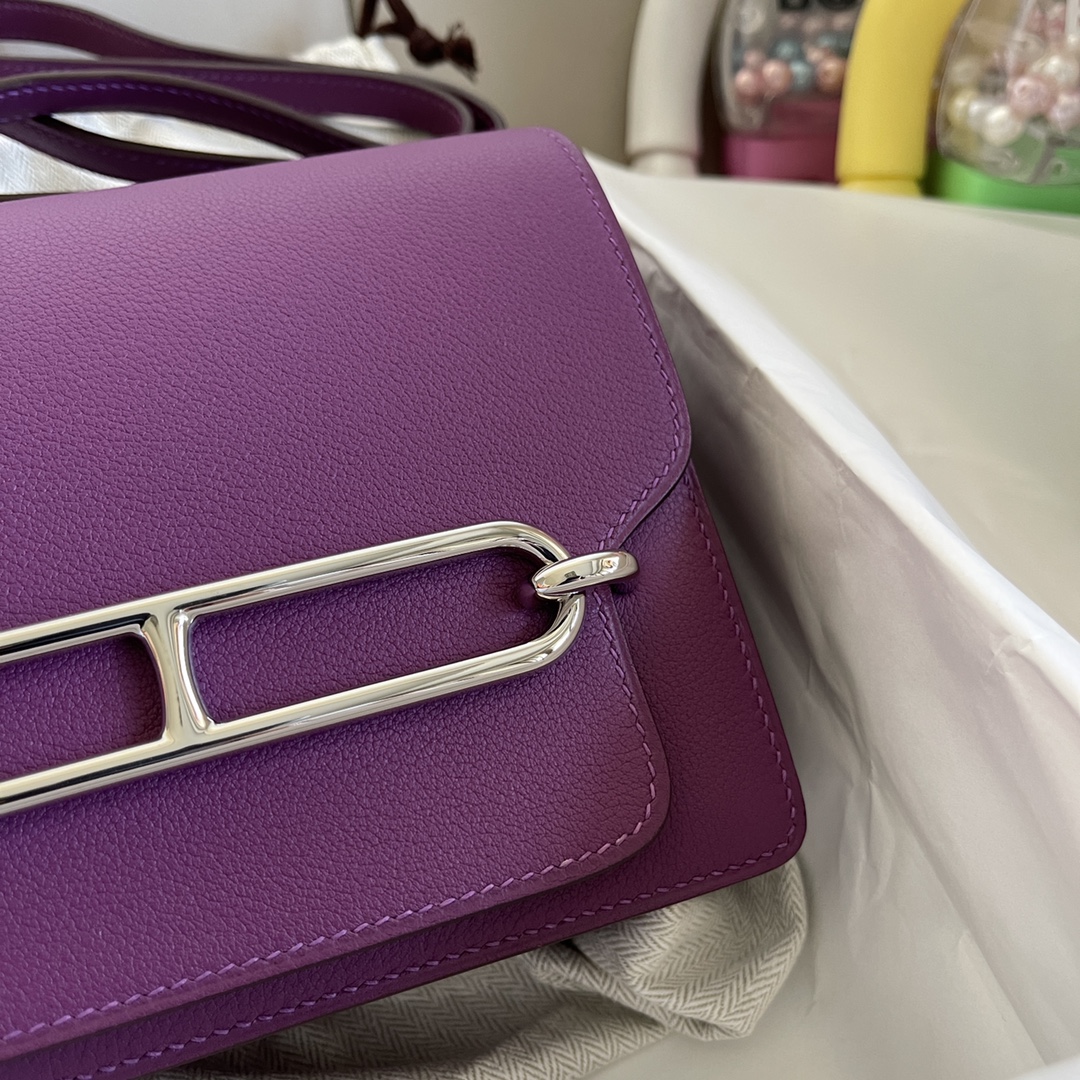 Hermès Pig nose roulis 19cm evercolor leather sea anemone purple gold buckle absolutely beautiful
