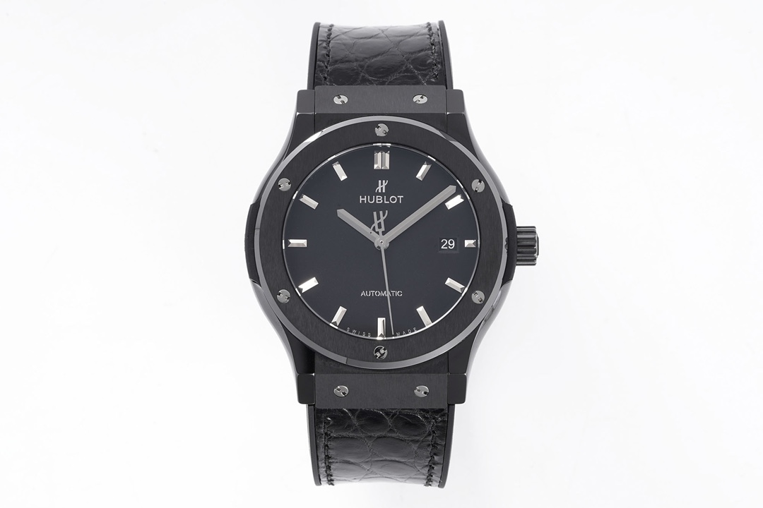 Hublot Relógio Preto Azul Couro de crocodilo Frosted Borracha Automatic Mechanical Movement Correia couro jacaré