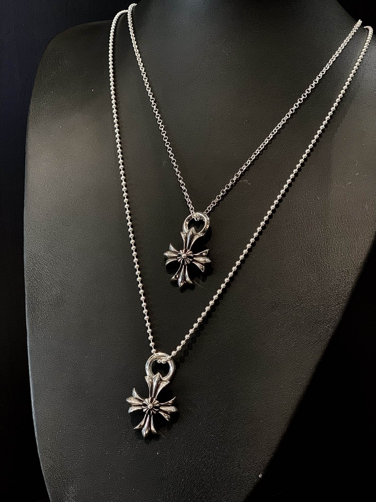 Chrome Hearts 𝐂𝐡𝐫𝐨𝐦𝐞 𝐡𝐞𝐚𝐫𝐭𝐬 克罗心双层十字花项链