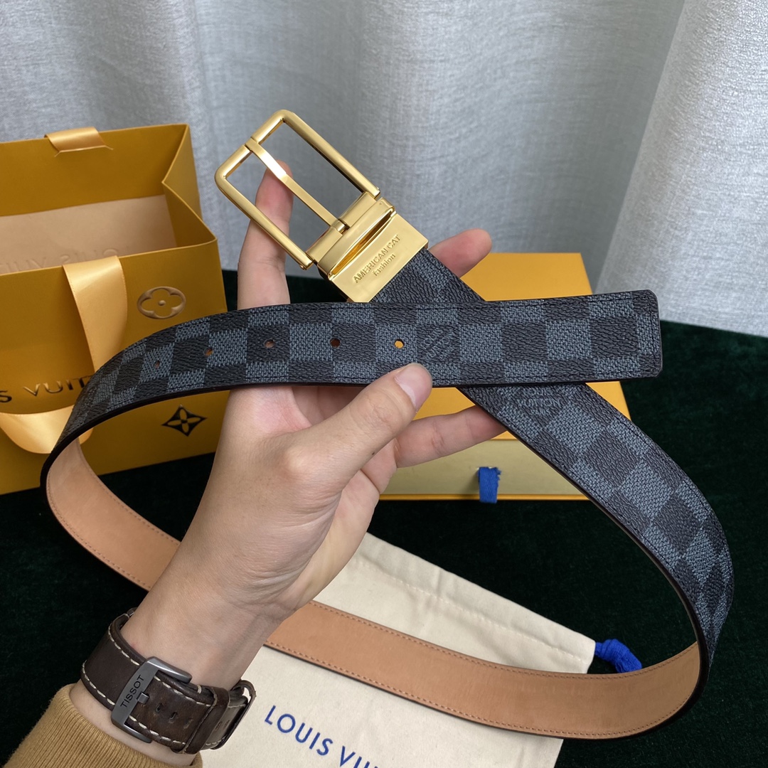 Louis Vuitton Belts Black Women Calfskin Canvas Cowhide