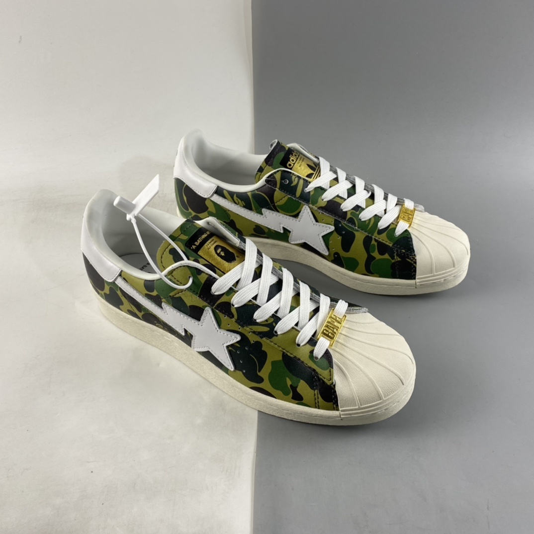 P220  BAPE x Adidas Superstar 80s 阿迪达斯猿人联名贝壳头全头层休闲板鞋 GZ8981