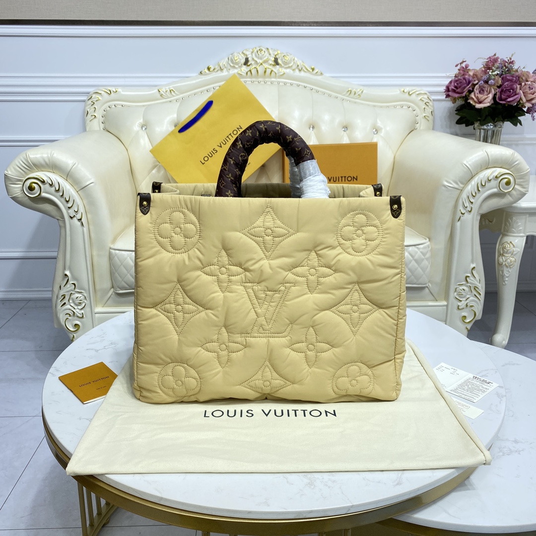 Louis Vuitton LV Onthego Bags Handbags Apricot Color Black Embroidery m59005