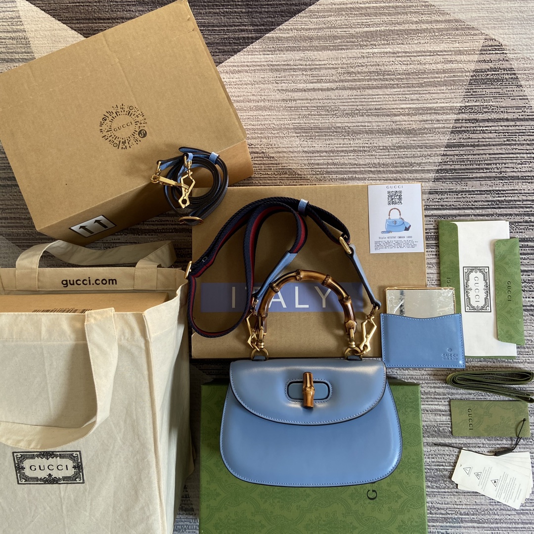 GUCCI Bamboo Small Handbag Leather Web Strap