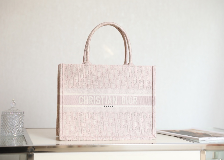 Dior Book Tote Handbags Tote Bags Pink Embroidery Canvas Oblique