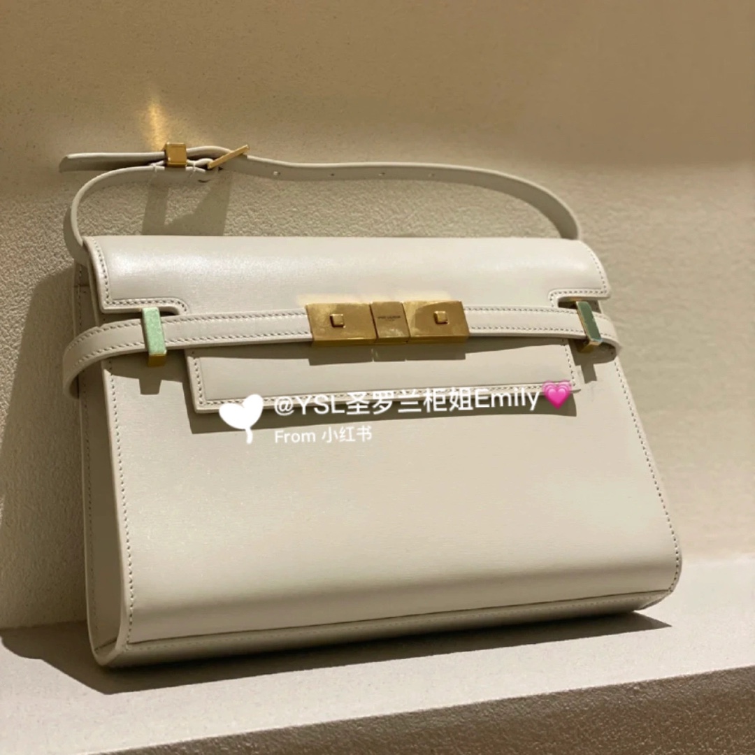 YSL 𝙈𝙖𝙣𝙝𝙖𝙩𝙩𝙖𝙣 𝟮𝟰𝙘𝙢 牙签纹法棍包 675626白色/金扣