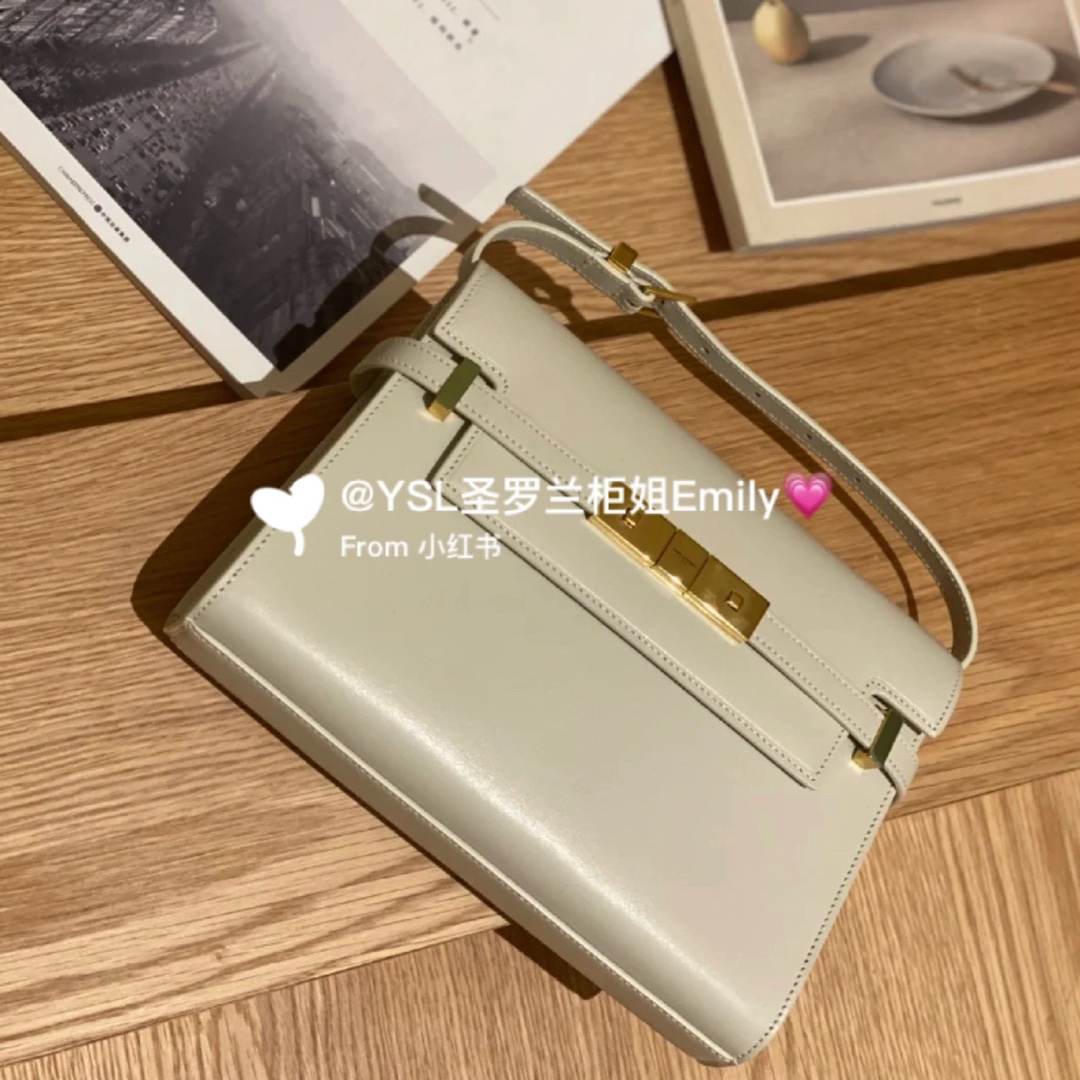 YSL 𝙈𝙖𝙣𝙝𝙖𝙩𝙩𝙖𝙣 𝟮𝟰𝙘𝙢 牙签纹法棍包 675626白色/金扣