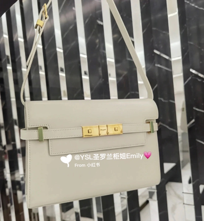 YSL 𝙈𝙖𝙣𝙝𝙖𝙩𝙩𝙖𝙣 𝟮𝟰𝙘𝙢 牙签纹法棍包 675626白色/金扣