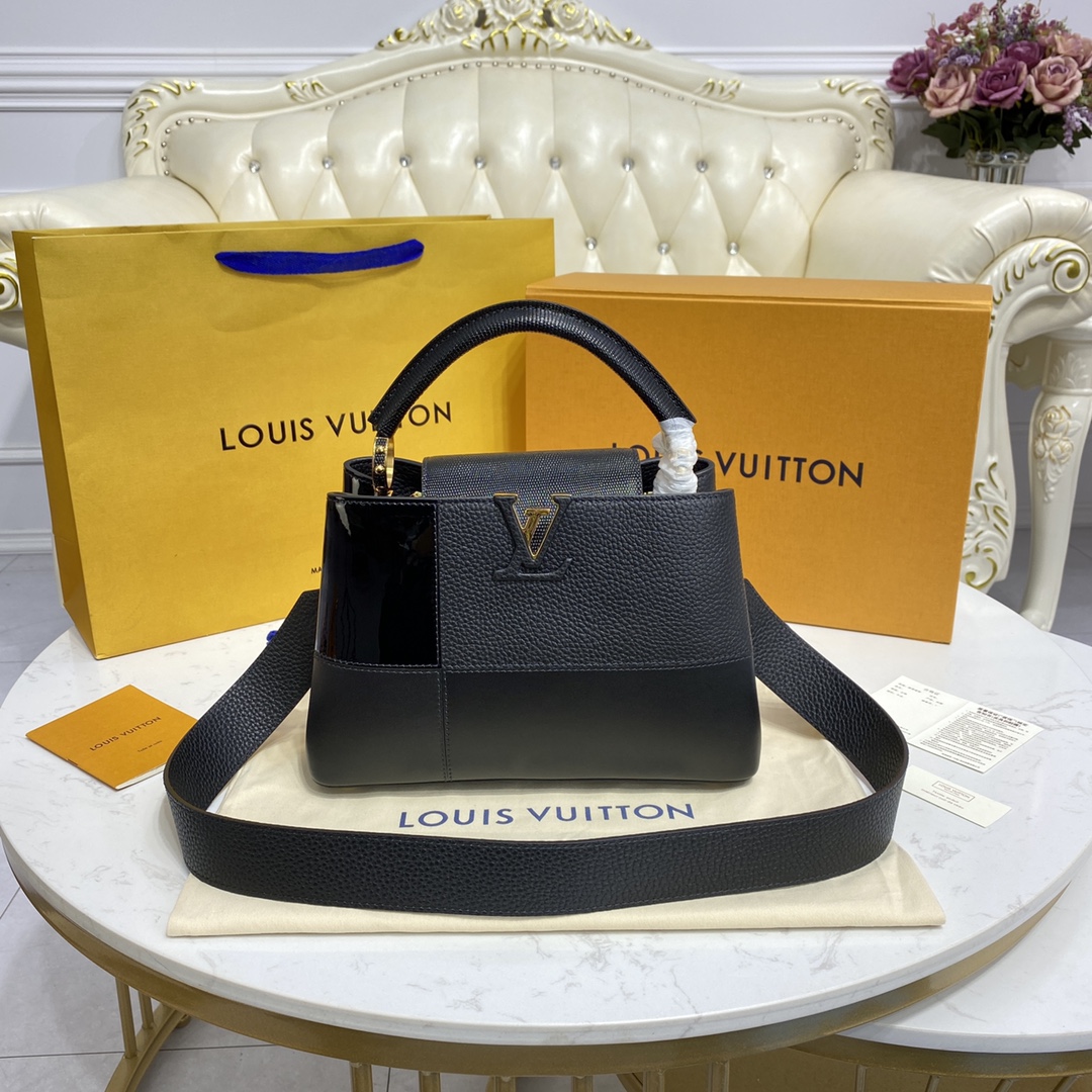 Louis Vuitton LV Capucines Bags Handbags 1:1 Replica
 Black Pink Splicing Cowhide Snake Skin M59269