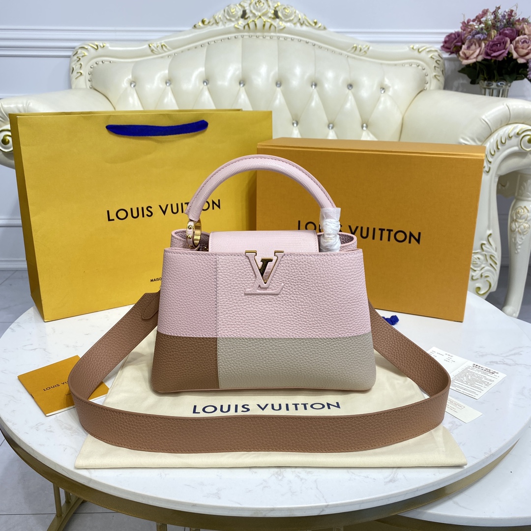 Louis Vuitton LV Capucines Cheap
 Bags Handbags Black Pink Splicing Cowhide Snake Skin M59269