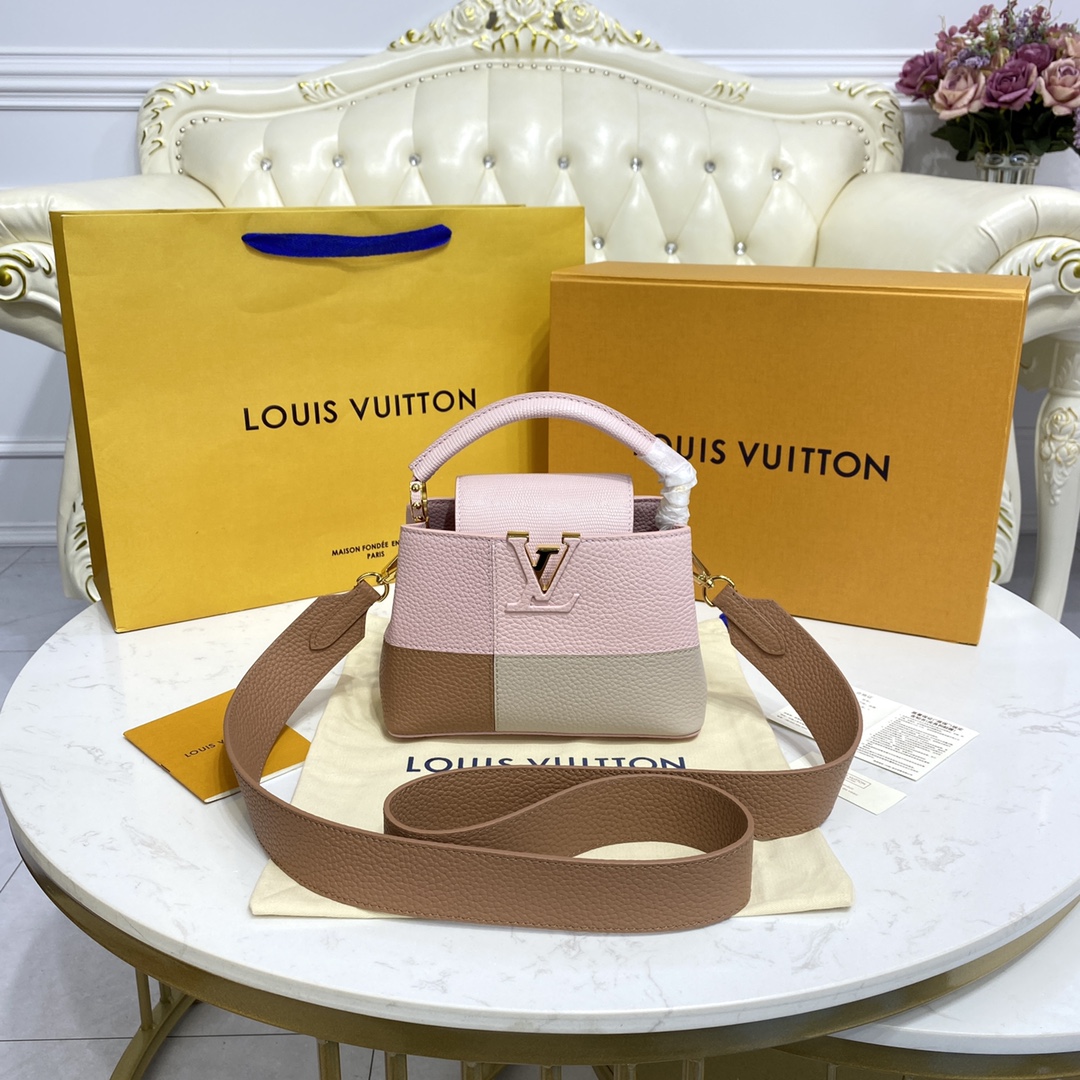 Louis Vuitton LV Capucines Bags Handbags Black Pink Splicing Cowhide Snake Skin M59269