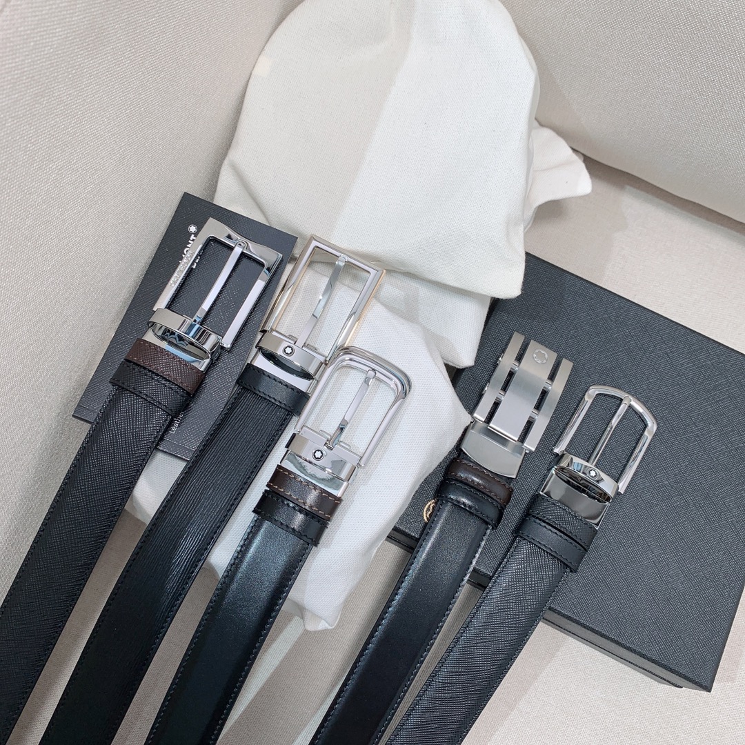 代购级专柜品质Montblanc万宝龙宽3.0cm进口双面牛皮百分百专柜纯铜扣一带两用时尚大气成功男士的