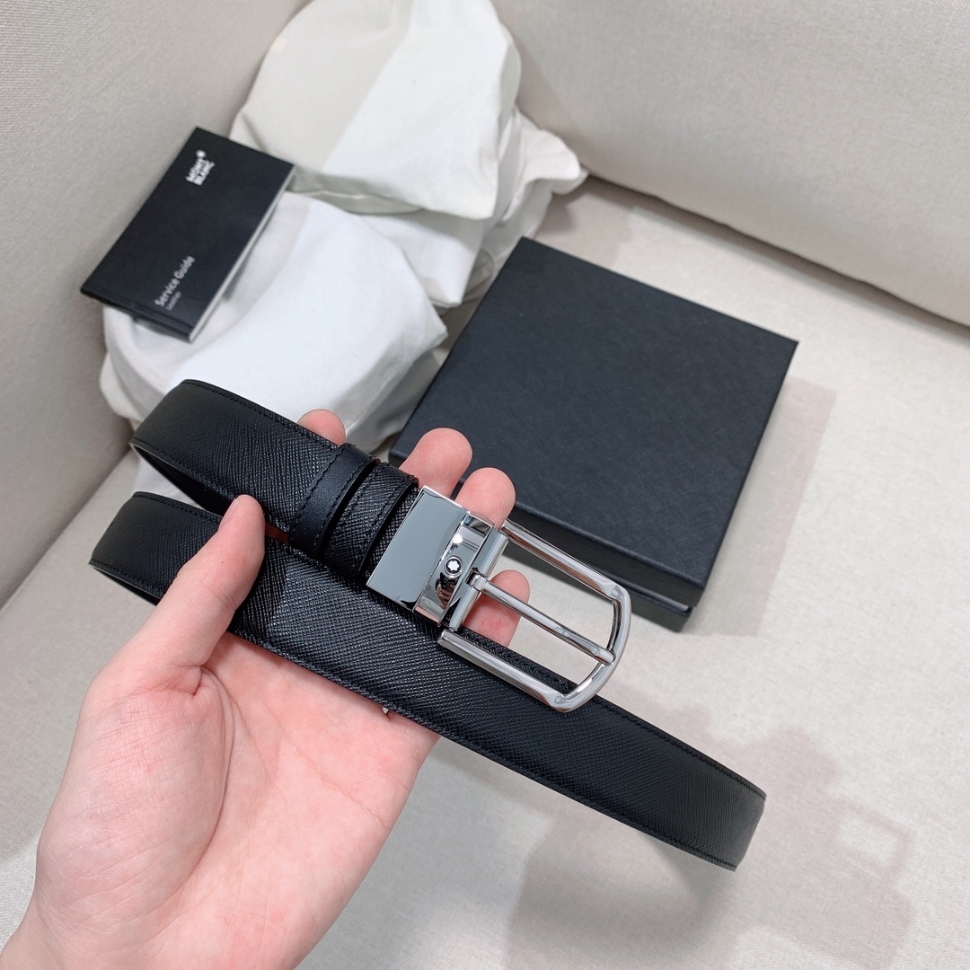代购级专柜品质Montblanc万宝龙宽3.0cm进口双面牛皮百分百专柜纯铜扣一带两用时尚大气成功男士的