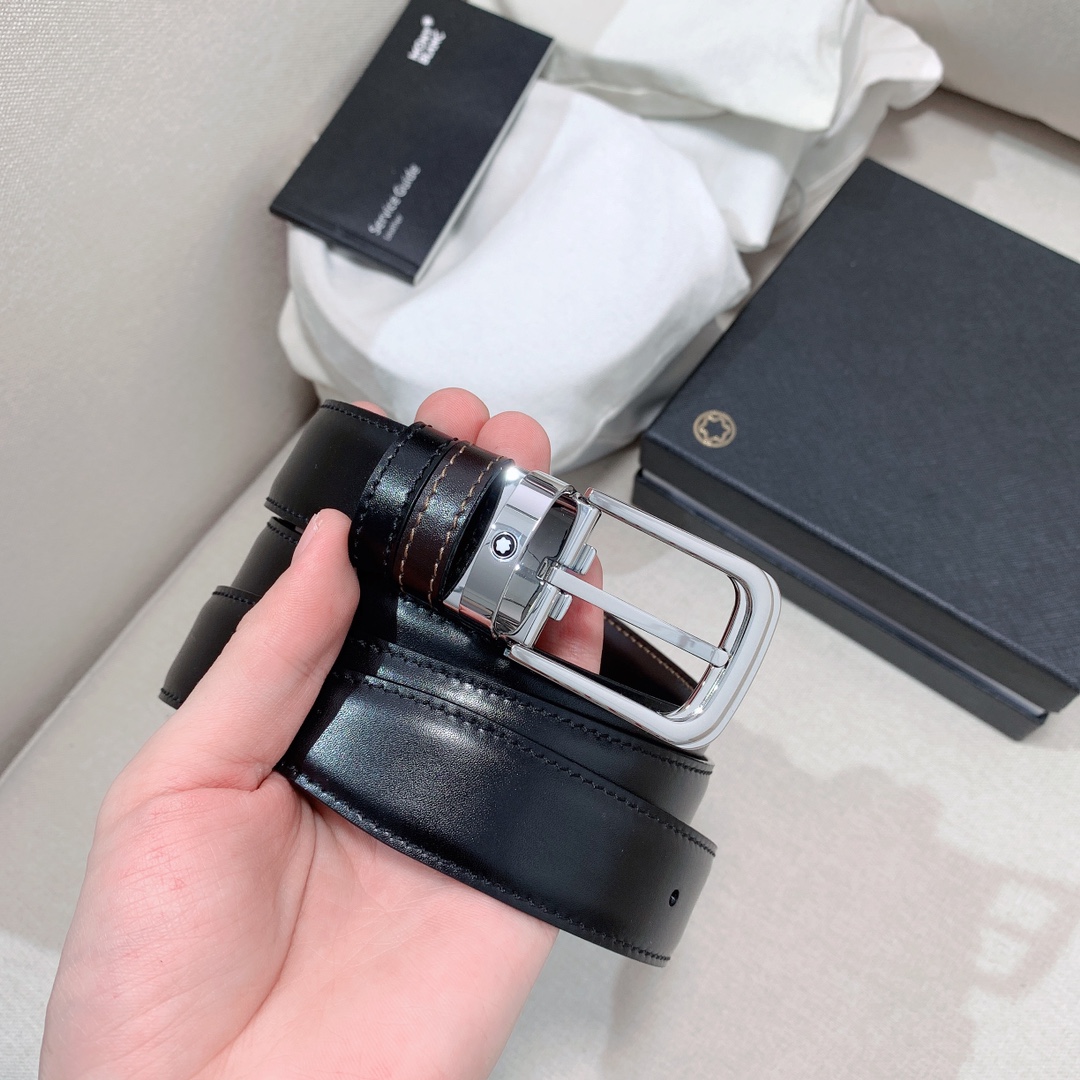 代购级专柜品质Montblanc万宝龙宽3.0cm进口双面牛皮百分百专柜纯铜扣一带两用时尚大气成功男士的