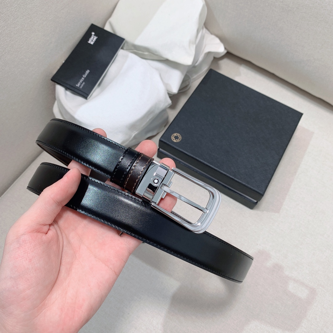 代购级专柜品质Montblanc万宝龙宽3.0cm进口双面牛皮百分百专柜纯铜扣一带两用时尚大气成功男士的