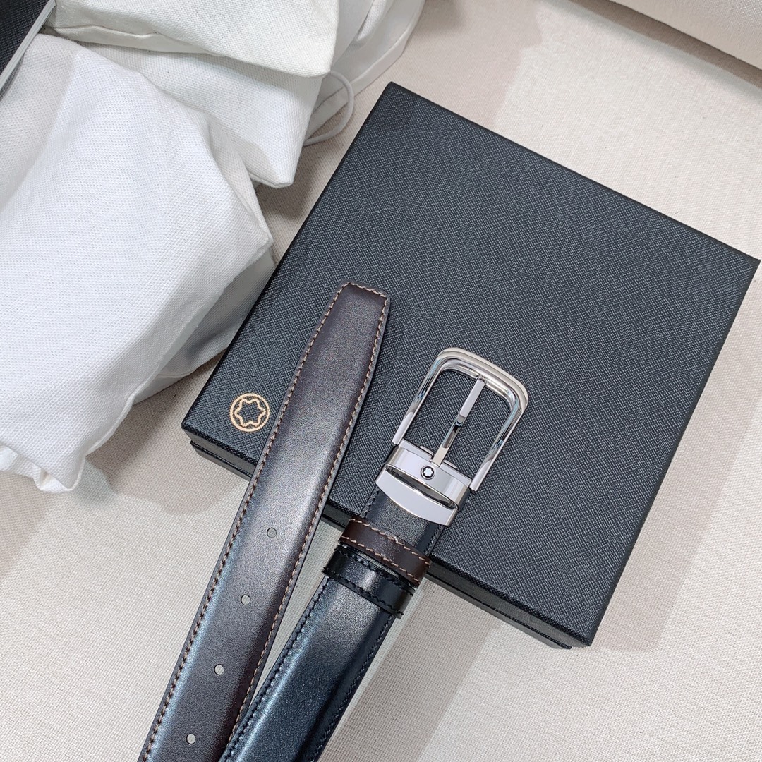 代购级专柜品质Montblanc万宝龙宽3.0cm进口双面牛皮百分百专柜纯铜扣一带两用时尚大气成功男士的