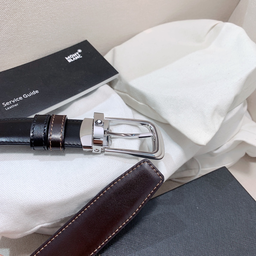 代购级专柜品质Montblanc万宝龙宽3.0cm进口双面牛皮百分百专柜纯铜扣一带两用时尚大气成功男士的