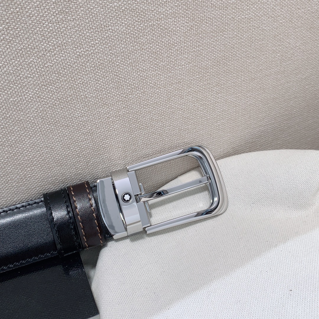代购级专柜品质Montblanc万宝龙宽3.0cm进口双面牛皮百分百专柜纯铜扣一带两用时尚大气成功男士的