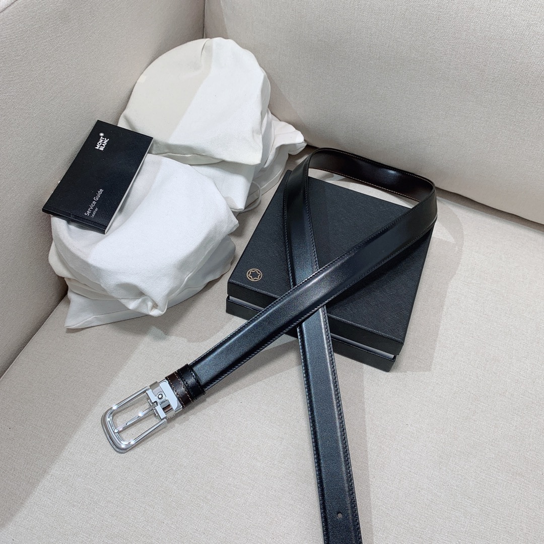 代购级专柜品质Montblanc万宝龙宽3.0cm进口双面牛皮百分百专柜纯铜扣一带两用时尚大气成功男士的