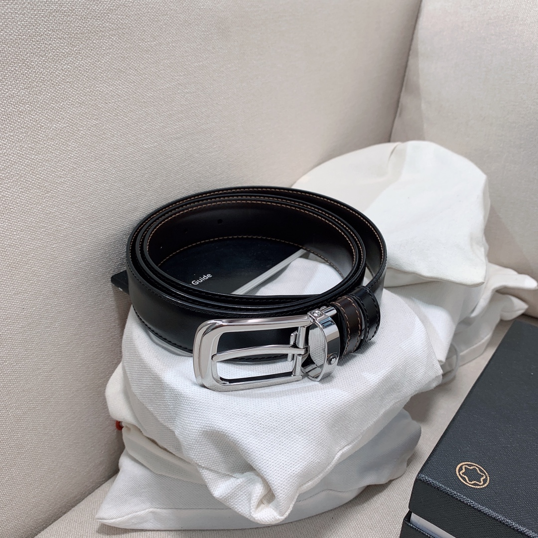 代购级专柜品质Montblanc万宝龙宽3.0cm进口双面牛皮百分百专柜纯铜扣一带两用时尚大气成功男士的