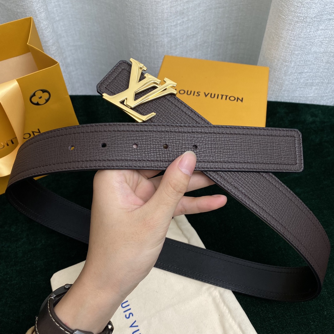 Louis Vuitton Belts Black Chocolate color Gold Calfskin Cowhide