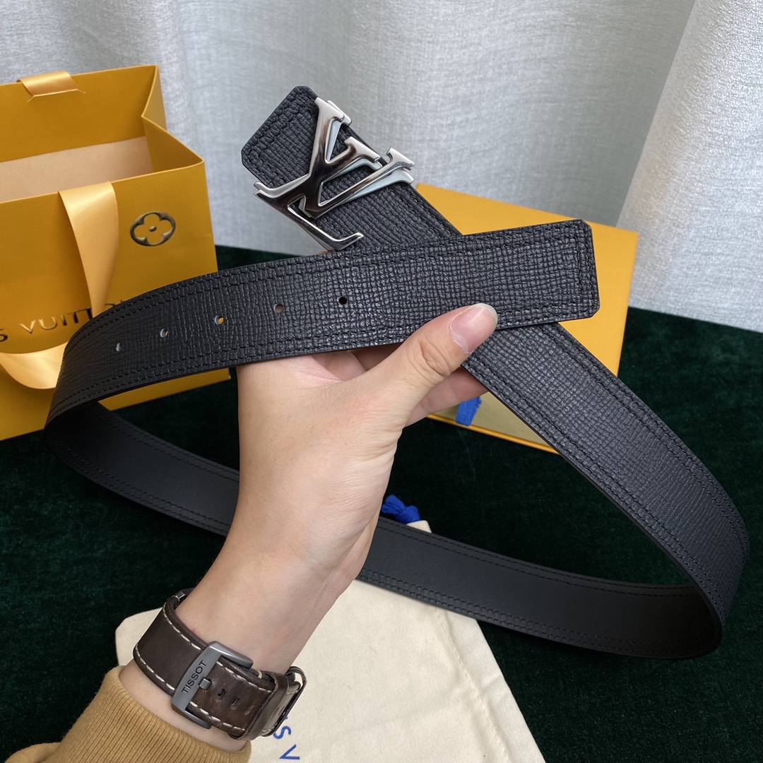 Louis Vuitton Belts Black Chocolate color Gold Calfskin Cowhide