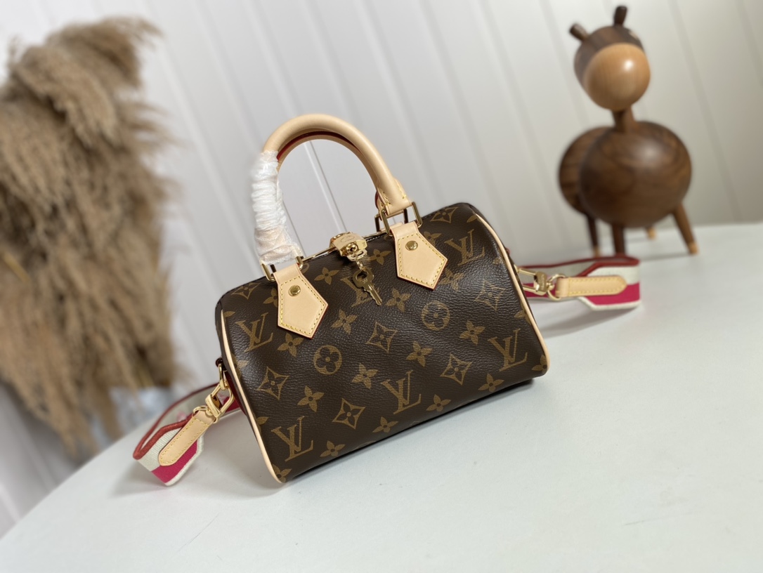 Louis Vuitton LV Speedy Handbags Travel Bags Apricot Color Red Monogram Canvas Cowhide Fabric M58957
