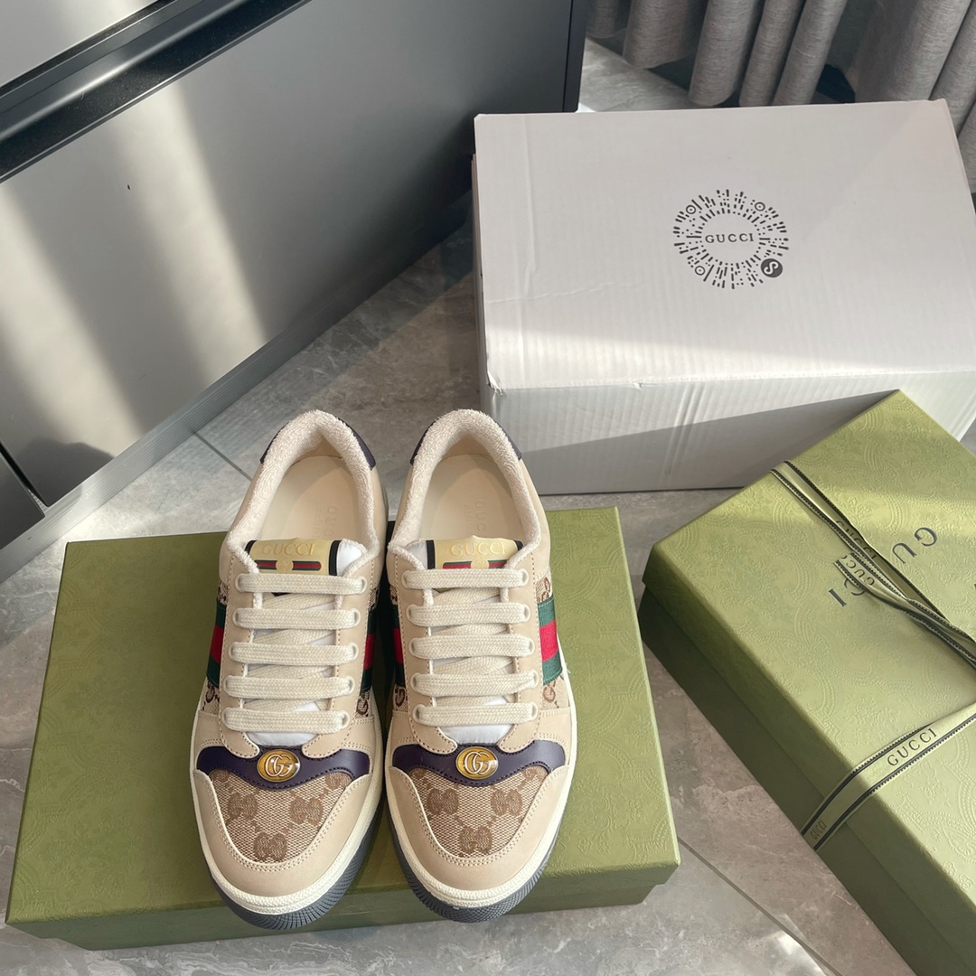 GUCCI 低筒 運動鞋 牛皮 拼布 雙G