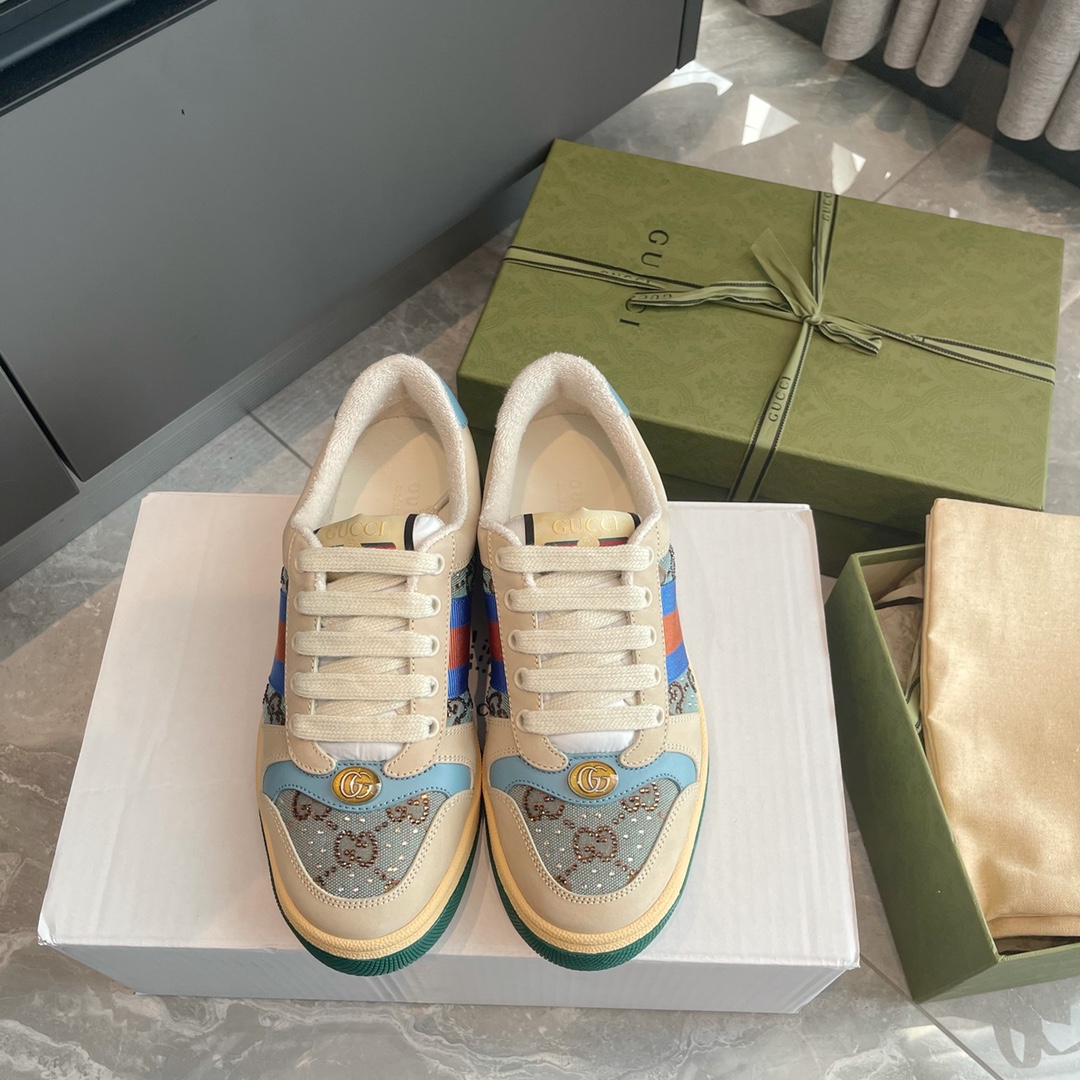 GUCCI 小髒鞋 牛皮 毛巾料 拼布 水鑽 低筒