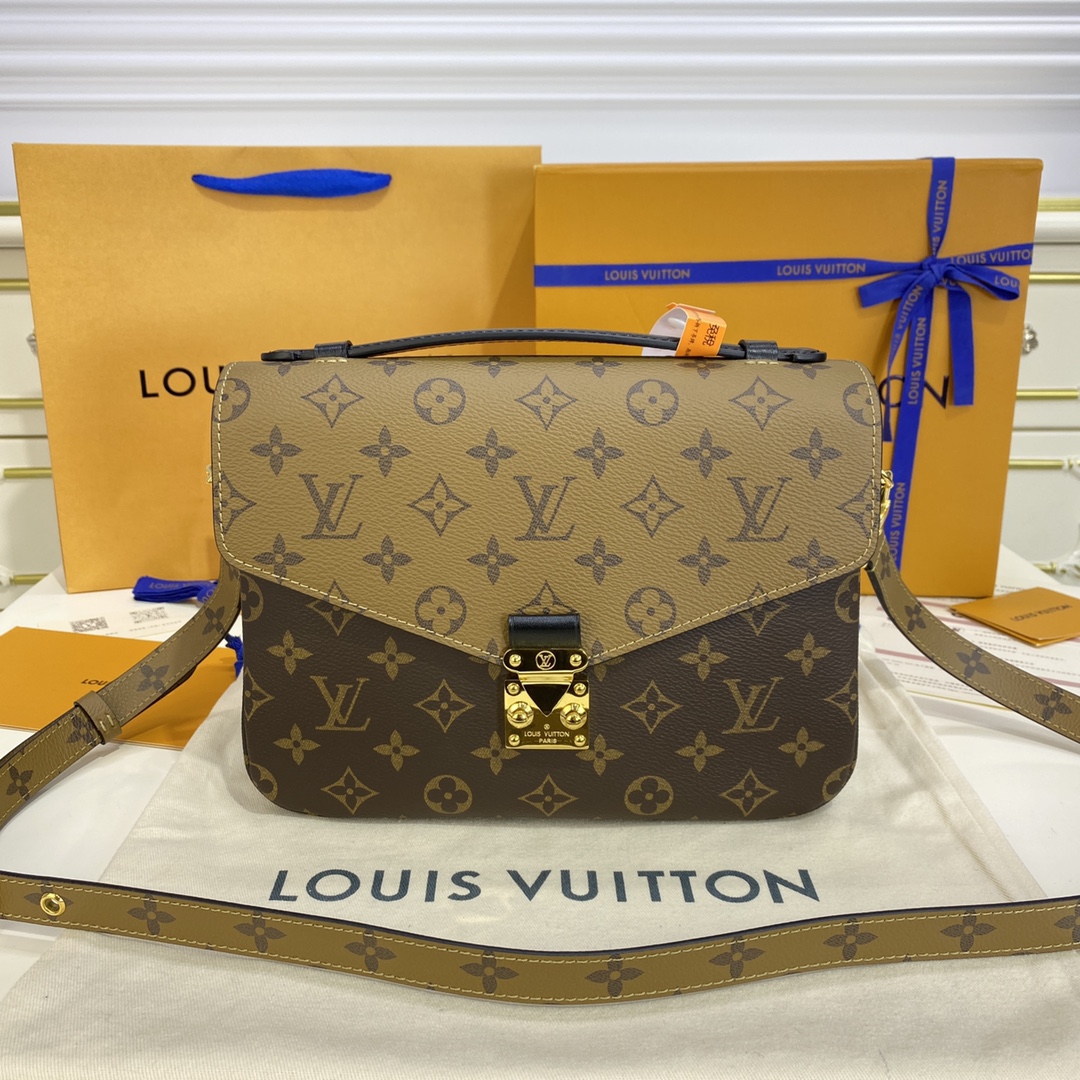 Louis Vuitton LV Pochette MeTis Handbags Messenger Bags Brown Dark Gold Yellow Monogram Canvas Cowhide M44876