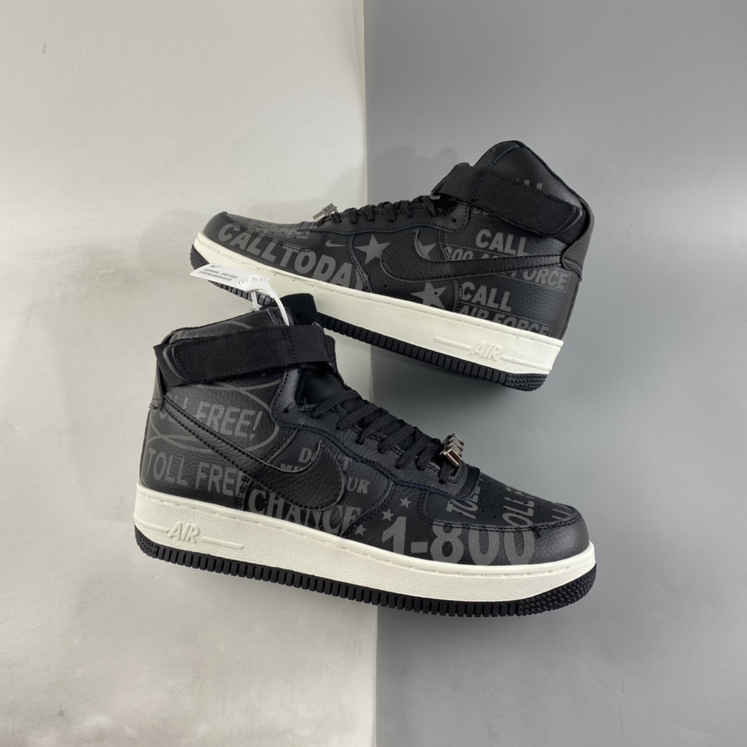 P240  NIKE Air Force 1’07 Premium ”Toll Free” 空军一号氧化做旧黑色高帮休闲板鞋 CU1414-001