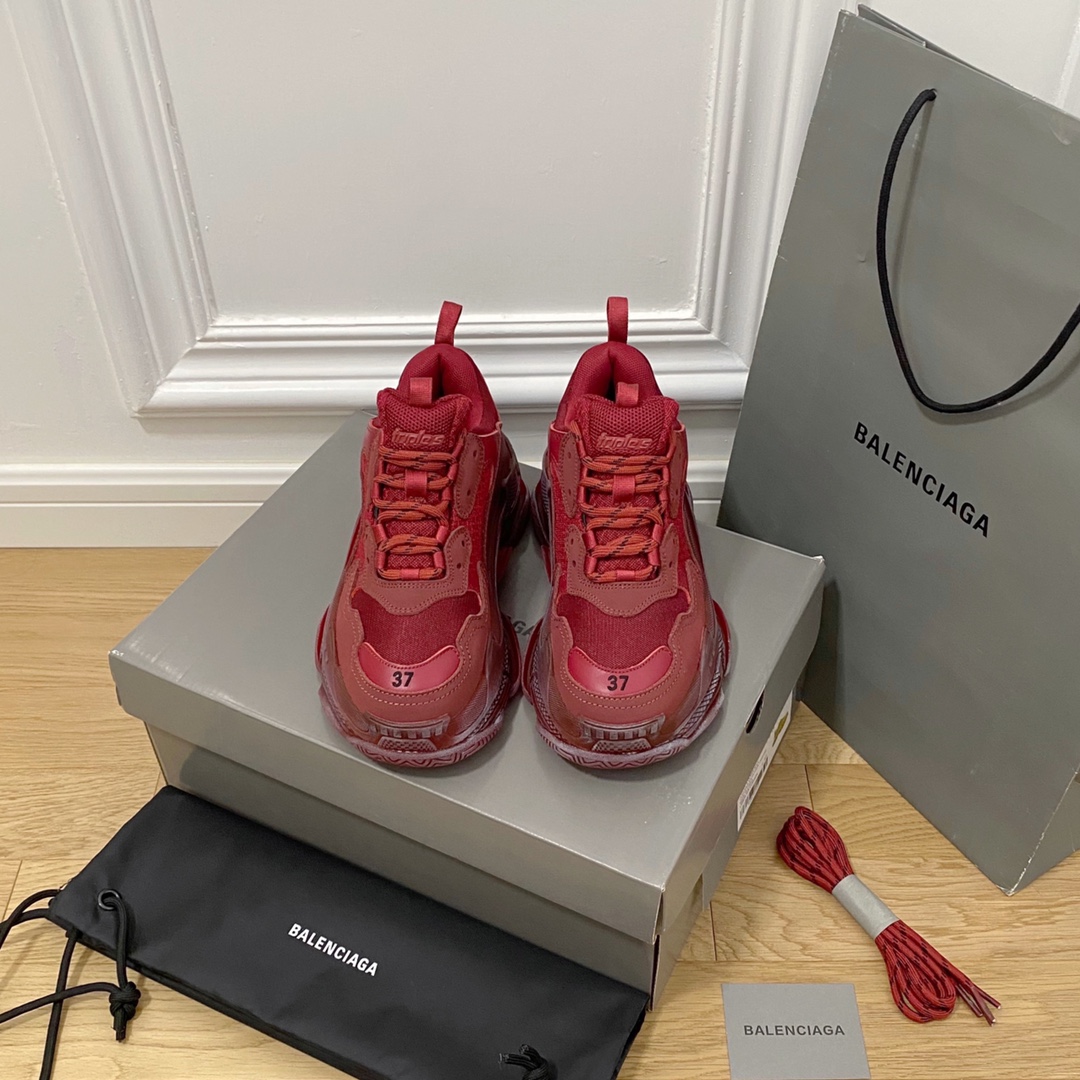 Borgoña BALENCIAGA · Balenciaga 2022ss nuevo color nuevo triples zapatos de papá con colchón de aire de cristal real 🥾…