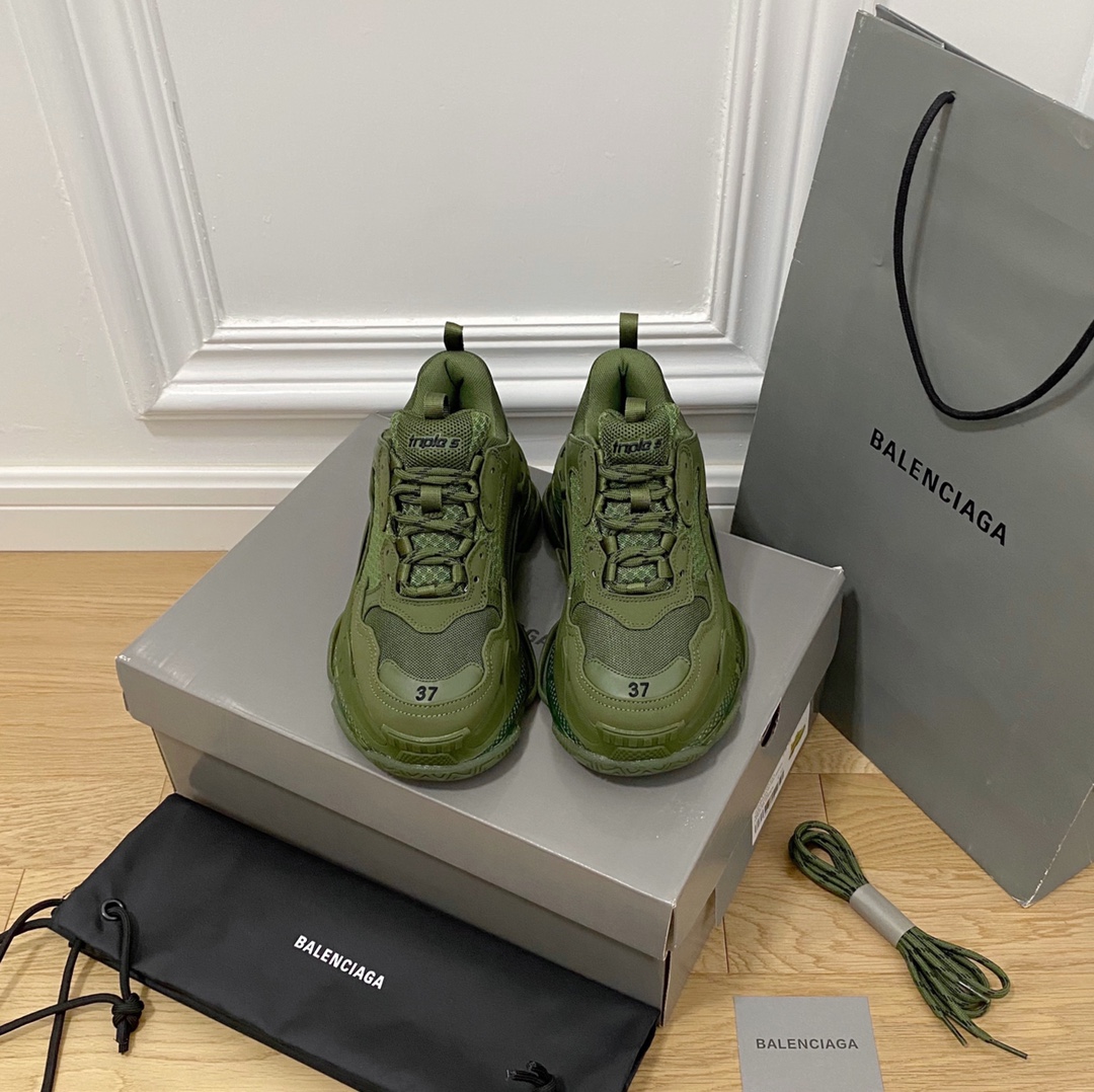 Verde militar BALENCIAGA·Balenciaga 2022ss nuevo color triple zapatos de papá con colchón de aire de cristal real🥾 ⚠️¡…