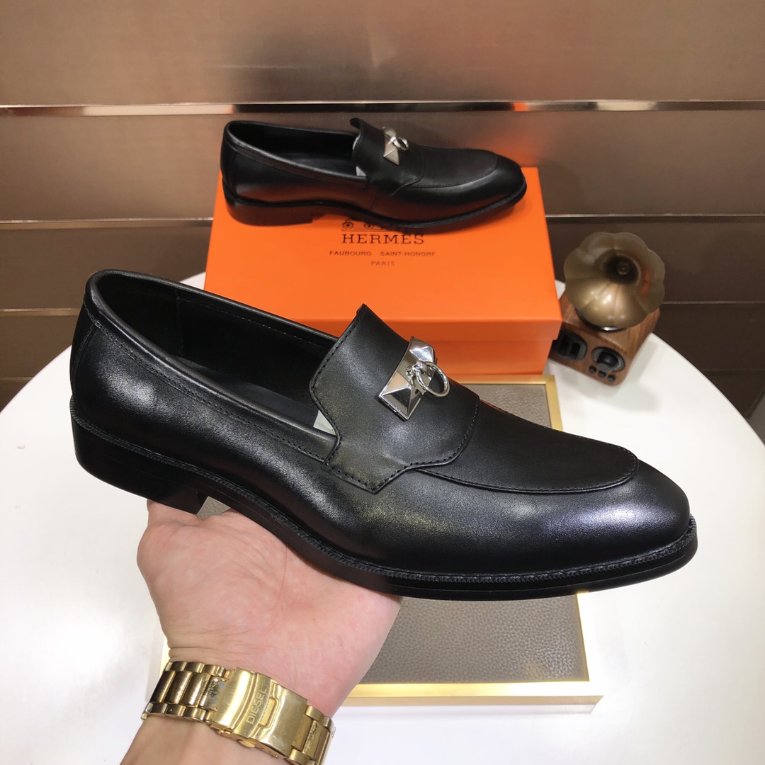 Hermes Men's Black Leather Loafers with Silver Hardware, Sizes 38-44 5 i1639677147 161 3
