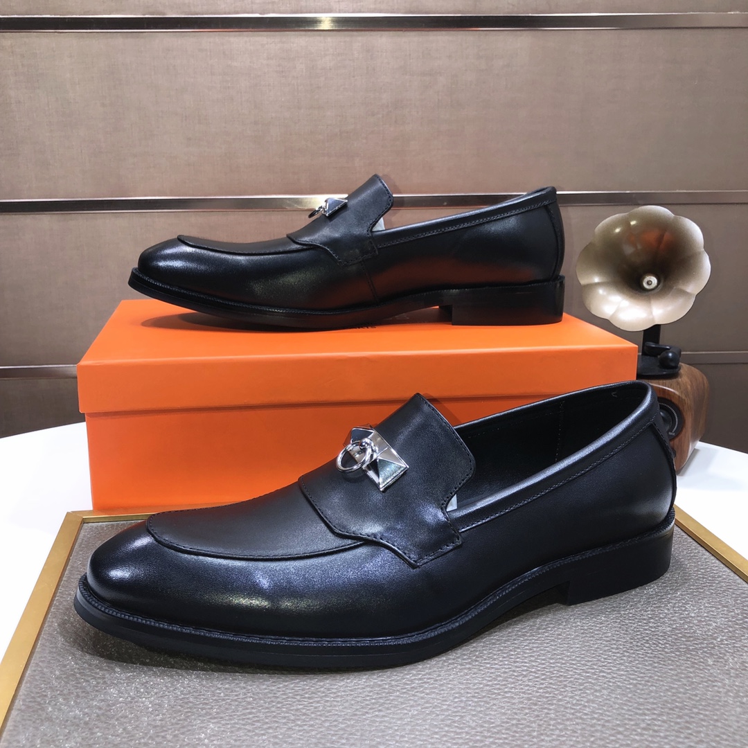 Hermes Men's Black Leather Loafers with Silver Hardware, Sizes 38-44 6 i1639677147 2300 4