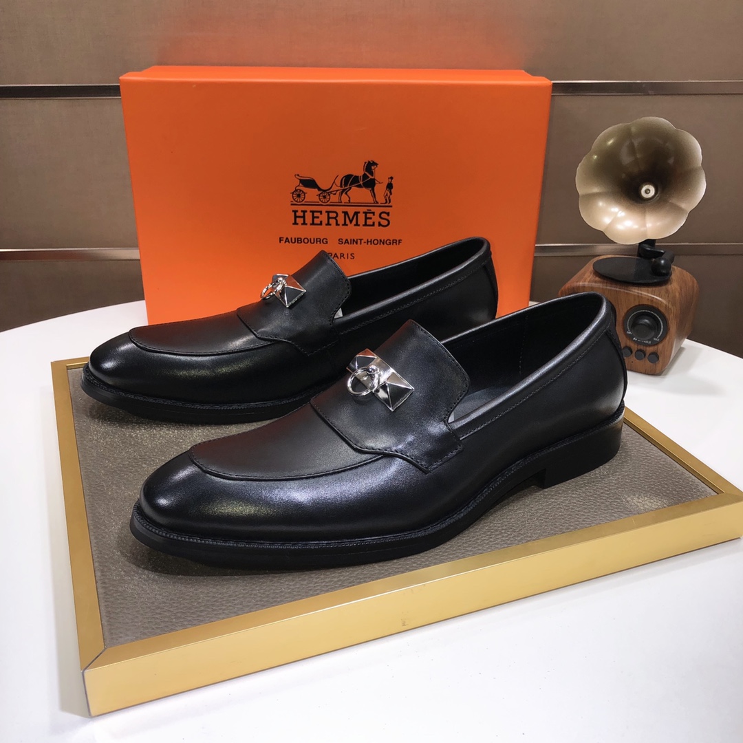 Hermes Men's Black Leather Loafers with Silver Hardware, Sizes 38-44 4 i1639677147 3670 2