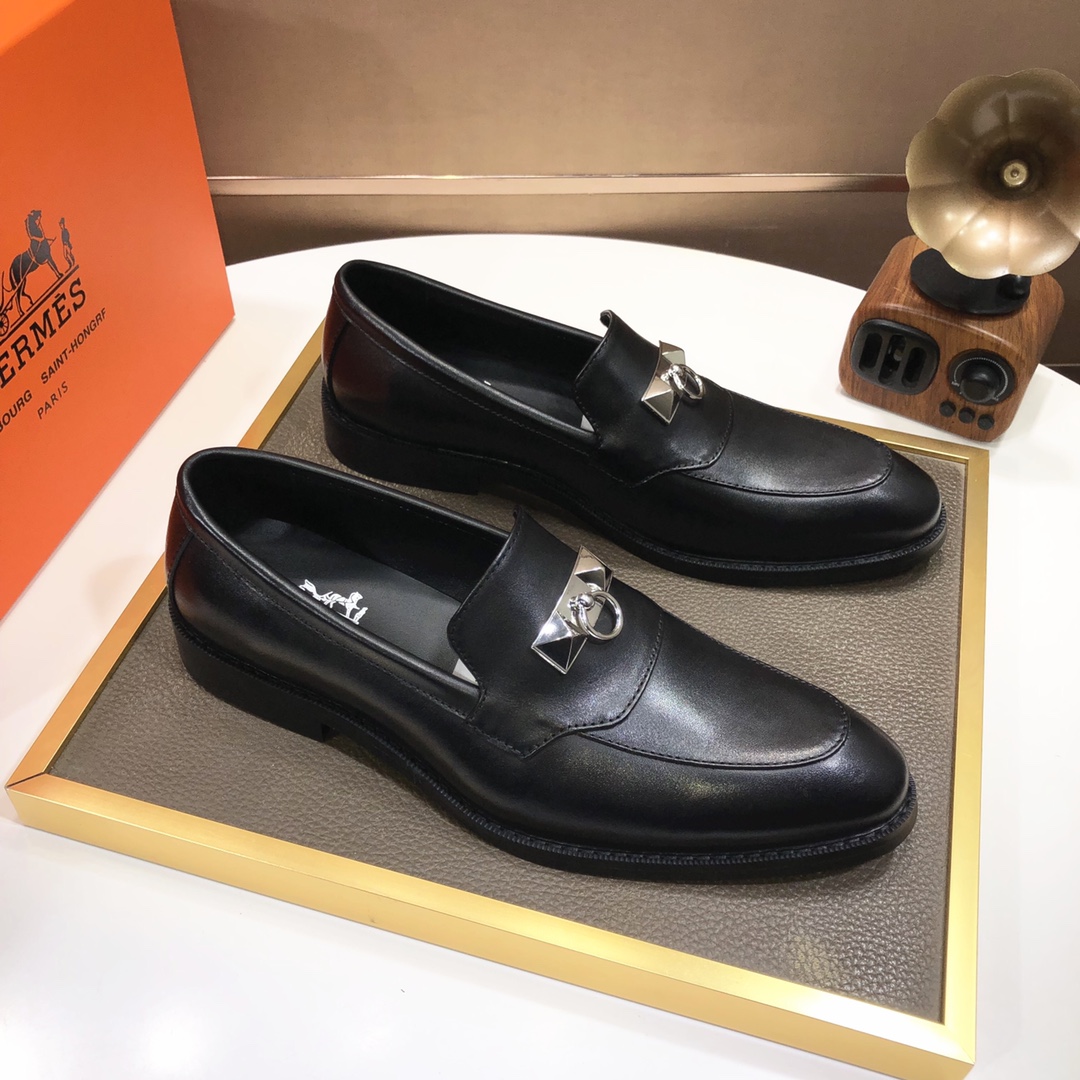 Hermes Men's Black Leather Loafers with Silver Hardware, Sizes 38-44 3 i1639677147 5868 1
