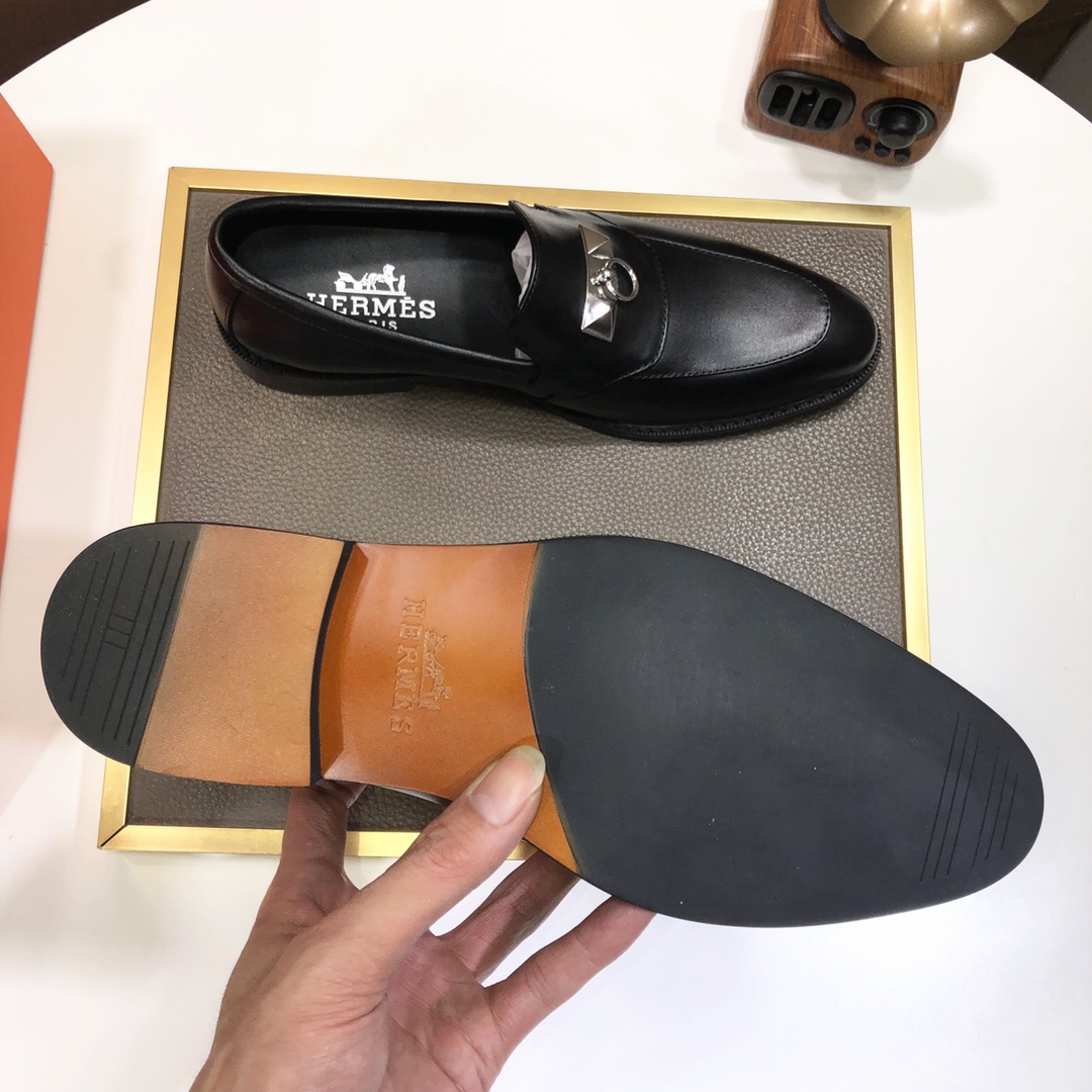 Hermes Men's Black Leather Loafers with Silver Hardware, Sizes 38-44 10 i1639677147 621 8