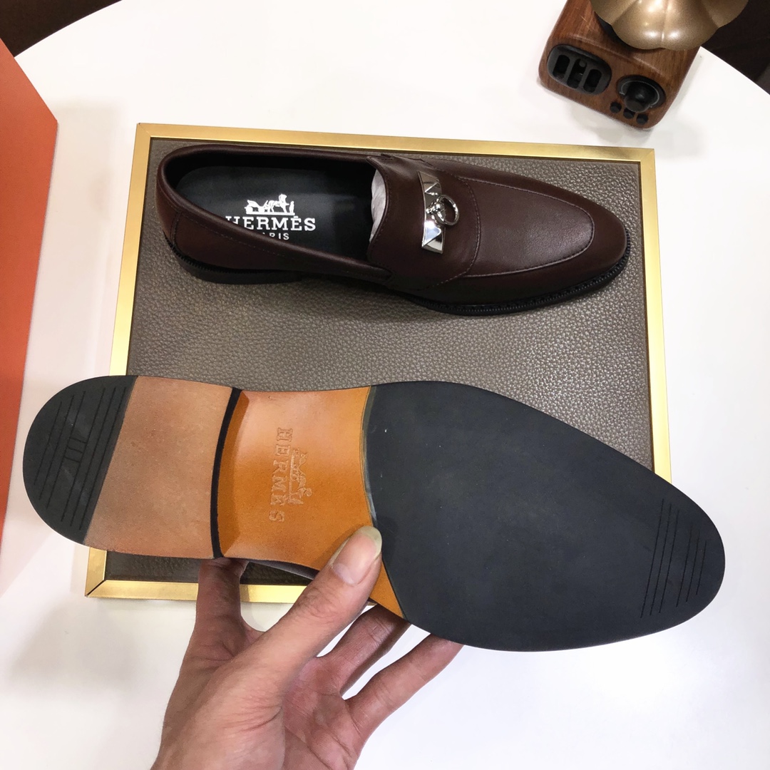 Hermes Men's Formal Leather Loafers Dress Shoes - Brown, Sizes 38-44 10 i1639677181 1084 8
