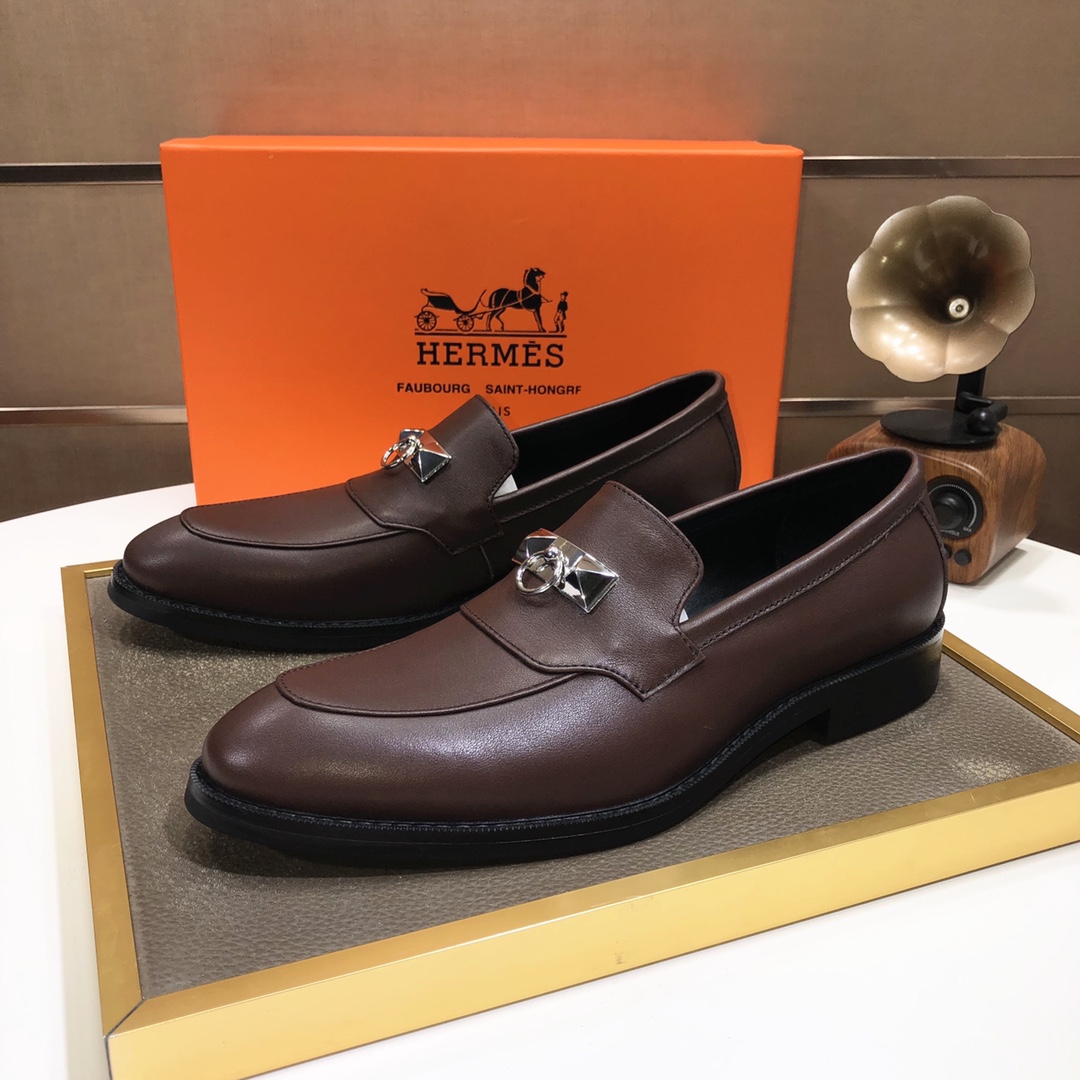 Hermes Men's Formal Leather Loafers Dress Shoes - Brown, Sizes 38-44 3 i1639677181 1930 1
